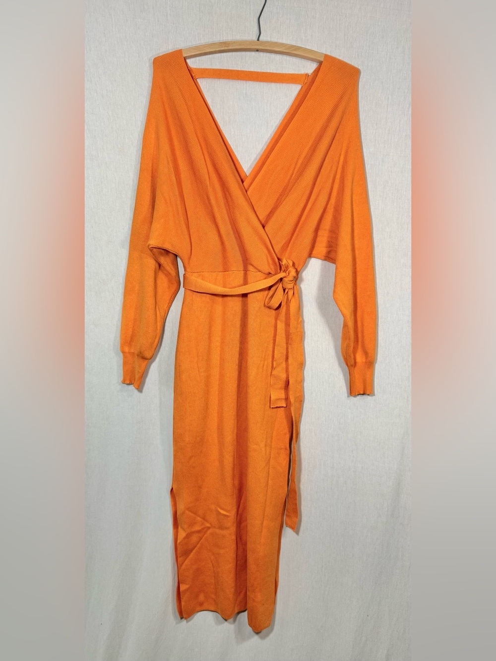 Boohoo style size M Orange Wrap-Front Long Sleeve Midi Dress - Picture 2 of 3